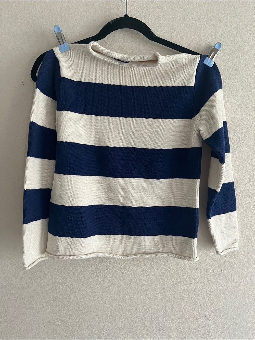 Crewcuts by J.Crew Navy Ivory Striped Cotton Sweater Girls Long Sleeve L 10-12